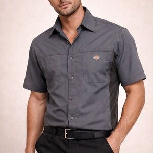 Dickies Short Sleeve Work Shirt Gray XL Button Front Utility NWOT
